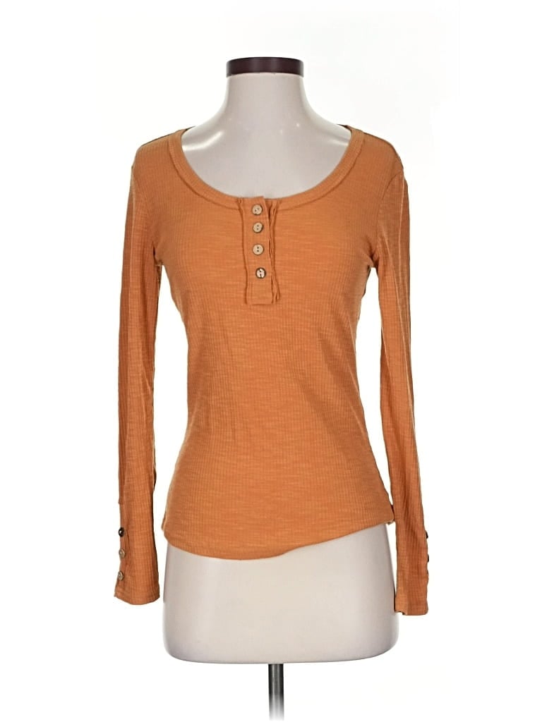 Pre-owned Unbranded Long Sleeve Henley Shirt In Brown