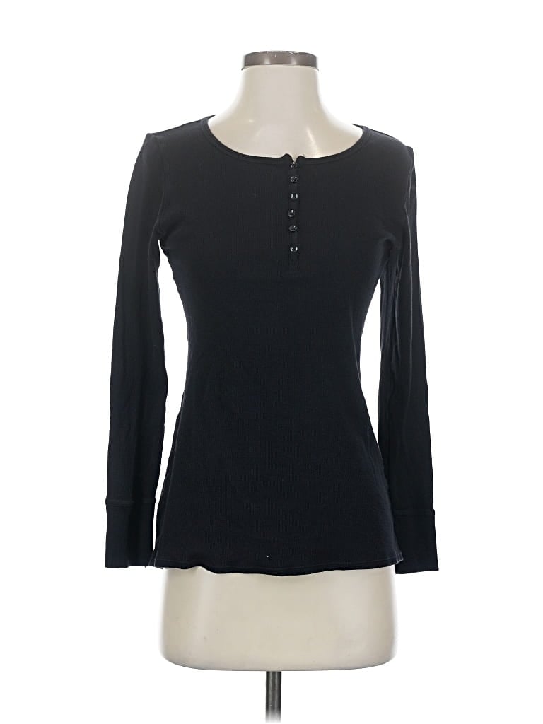 Pre-owned Felina Long Sleeve Henley Shirt In Black