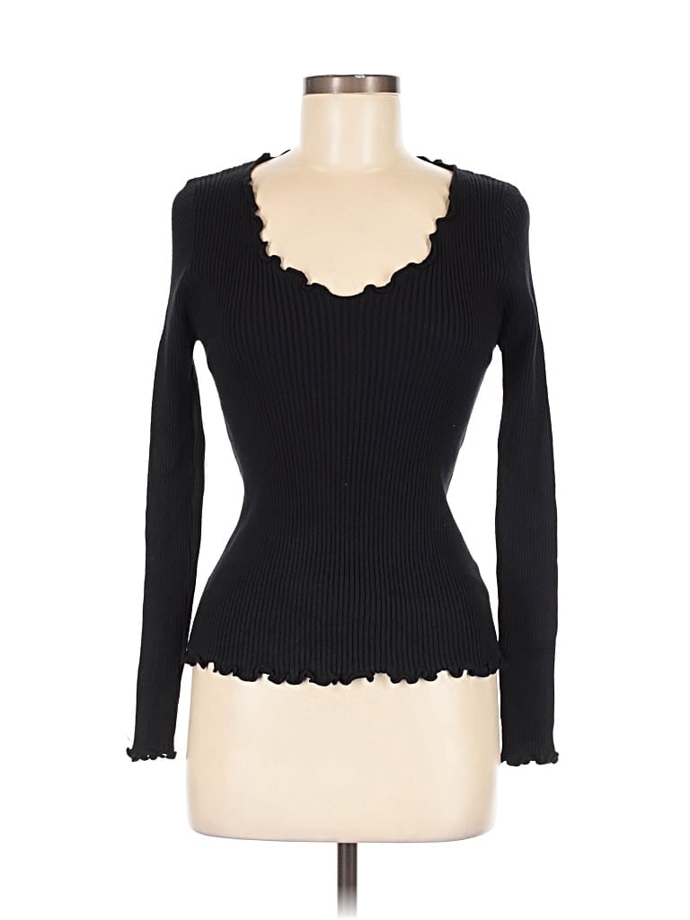 Pre-owned Aemi + Co Long Sleeve Top Black Sweetheart Neckline Tops