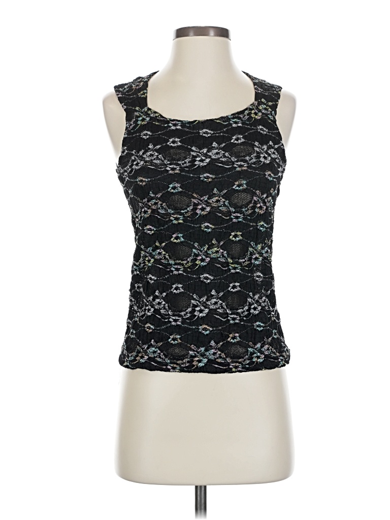 Pre-owned Andria Lieu Sleeveless Top Black Floral Pattern Scoop Neck Tops