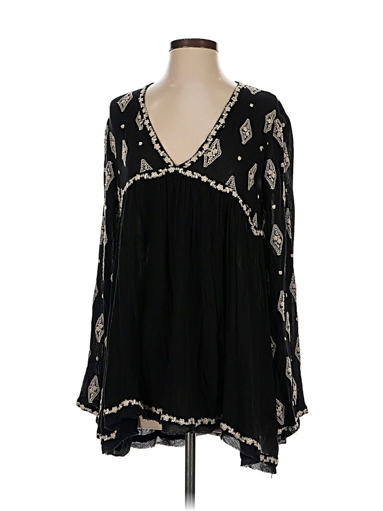 Pre-owned Free People Long Sleeve Blouse In Black