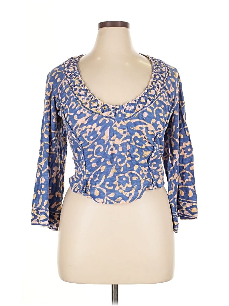 Pre-owned Free People 3/4 Sleeve Blouse In Blue