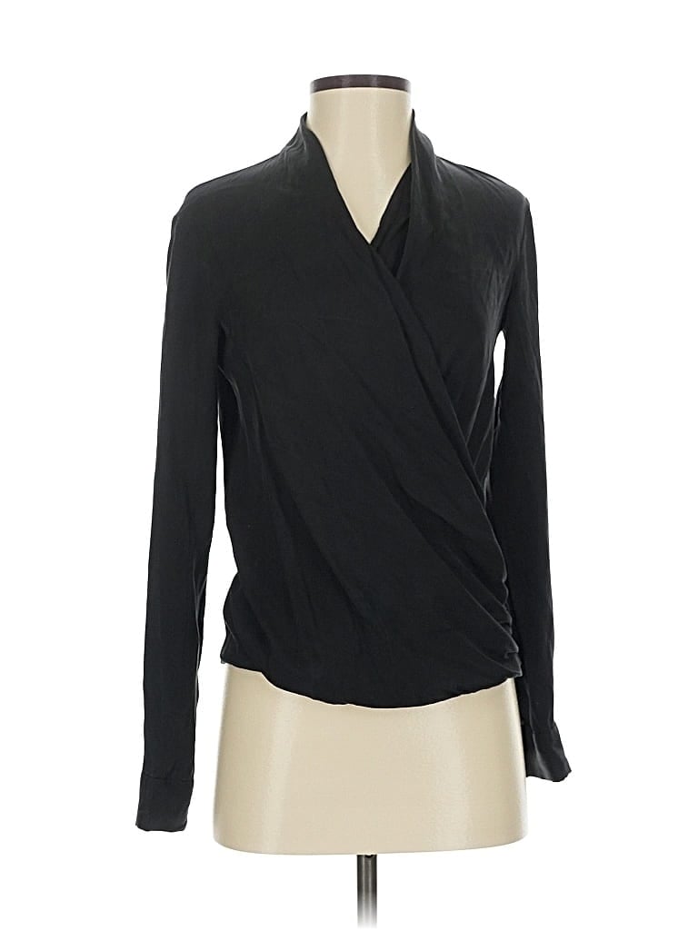 Pre-owned Theory Long Sleeve Silk Top Black Cowl Neck Tops
