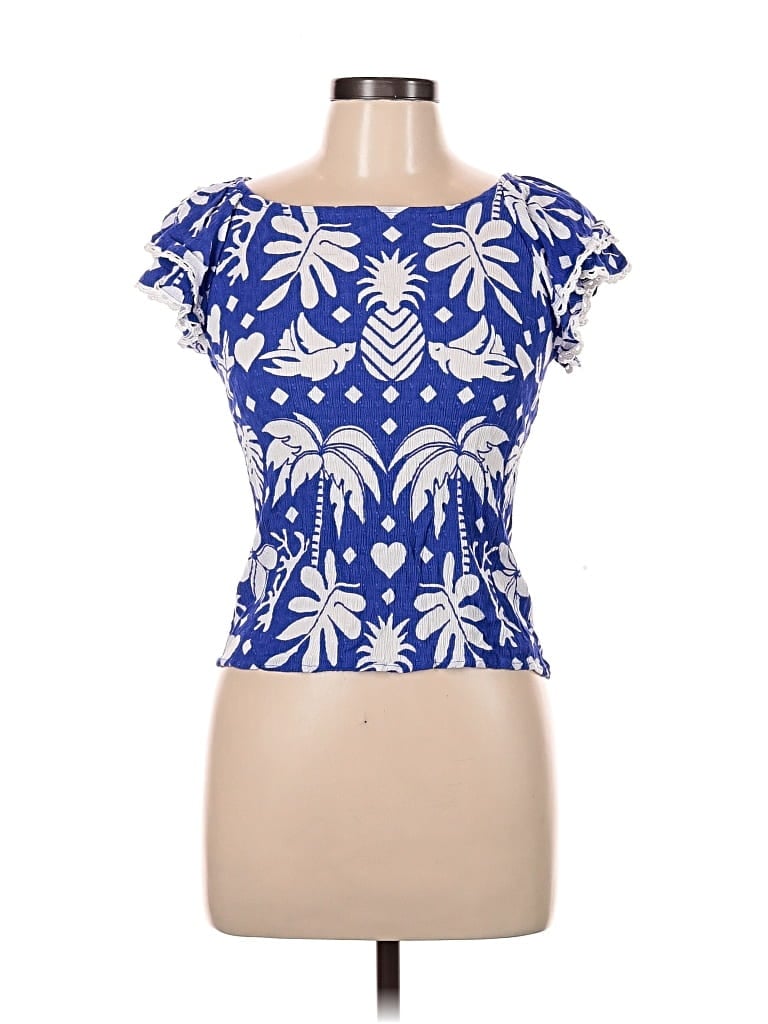 Pre-owned Christian Siriano New York Short Sleeve Top Blue Sweetheart Neckline Tops