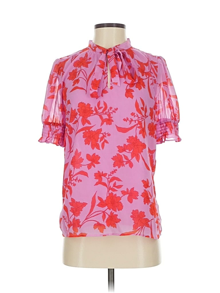 Pre-owned Ann Taylor Short Sleeve Blouse In Pink