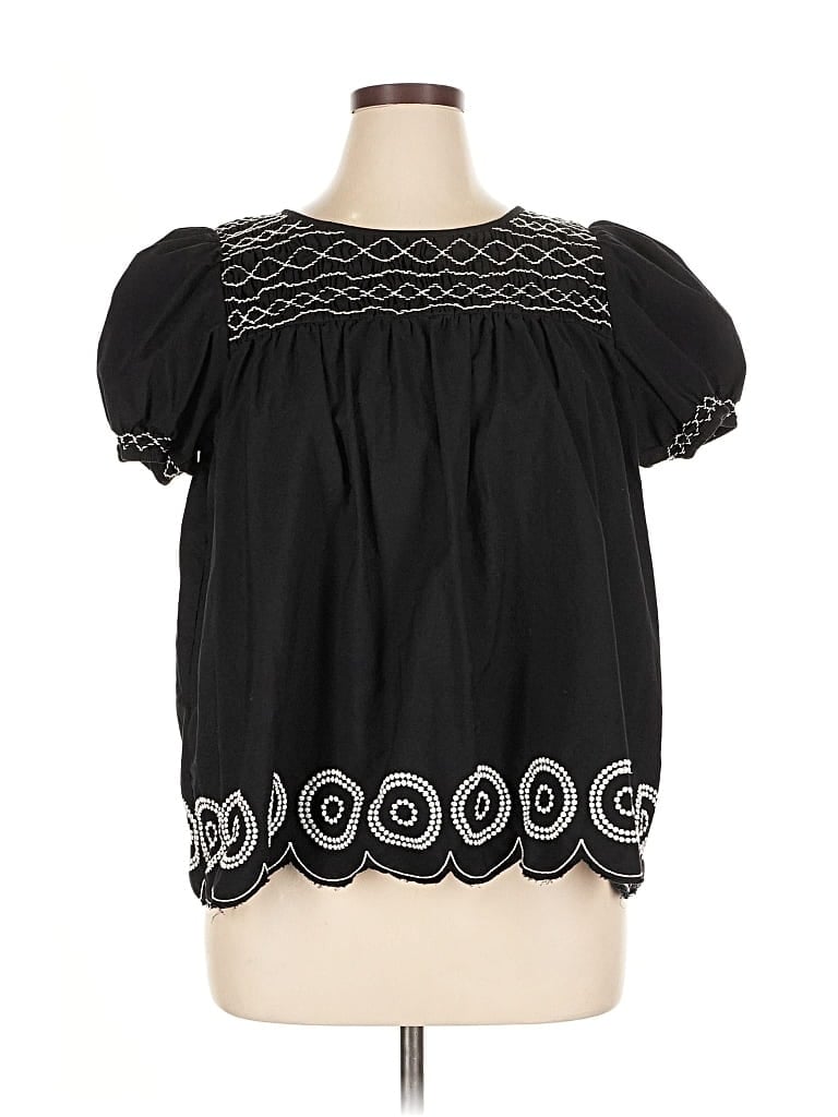 Pre-owned Frances Valentine Short Sleeve Blouse In Black