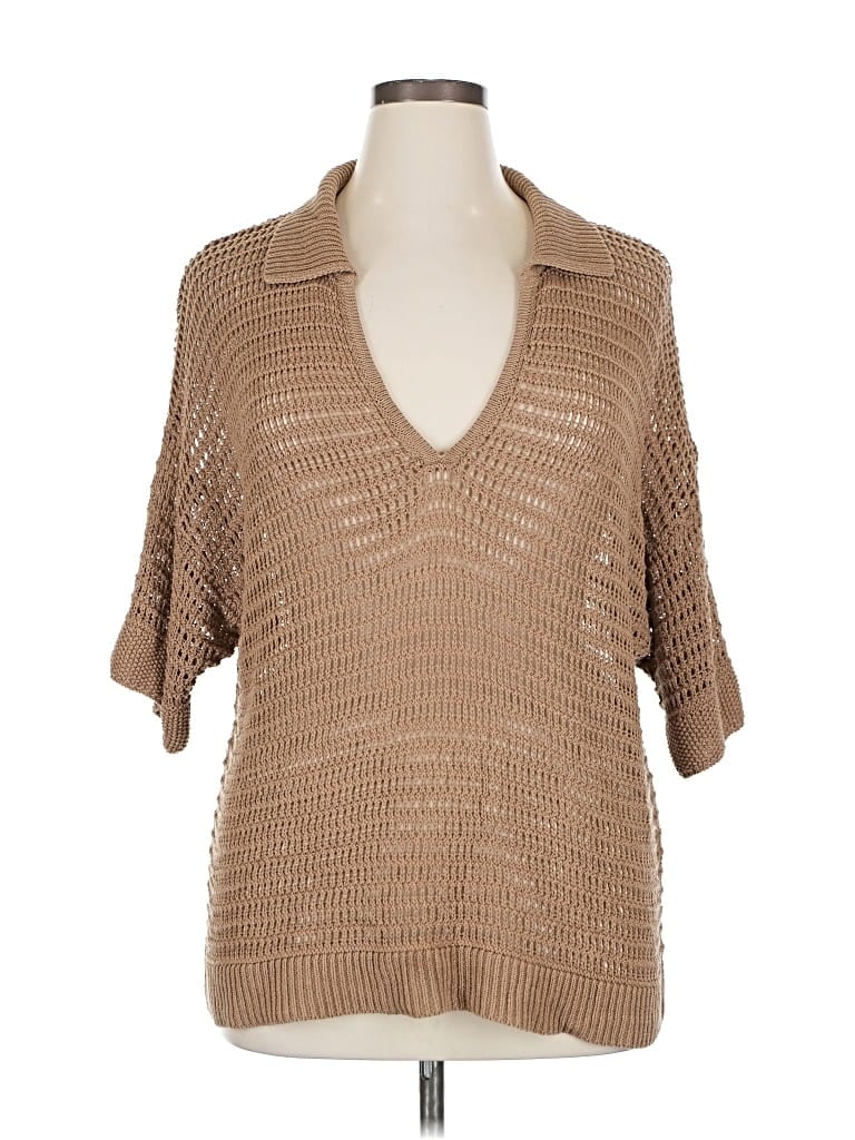 Pre-owned Max Studio 3/4 Sleeve Top Tan V Neck Tops In Brown