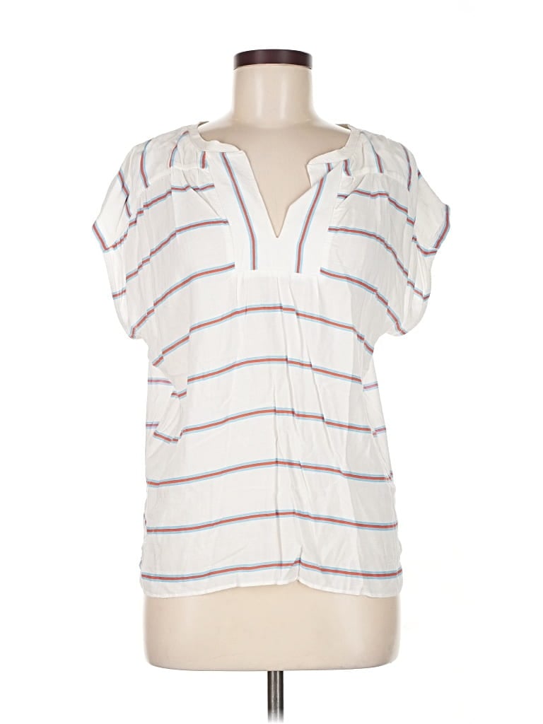 Pre-owned Ann Taylor Loft Short Sleeve Blouse In White