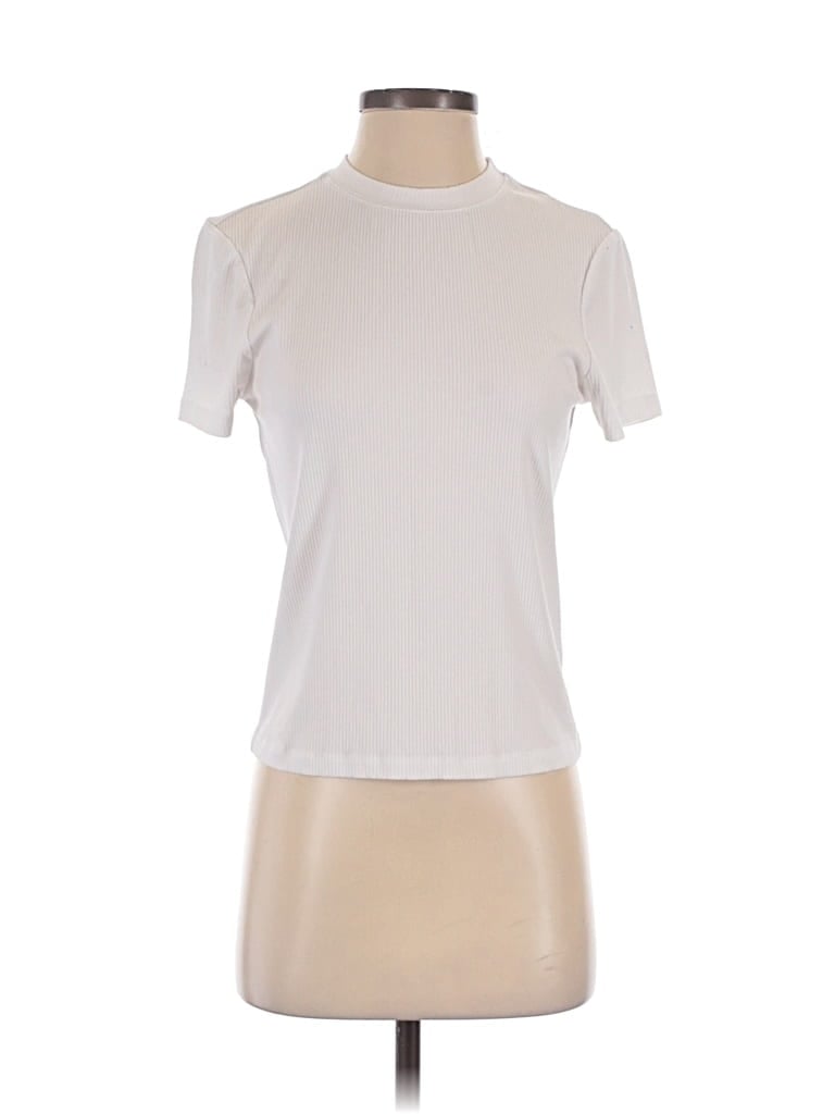 Pre-owned Prana Short Sleeve Top Ivory Mock Neckline Tops In White