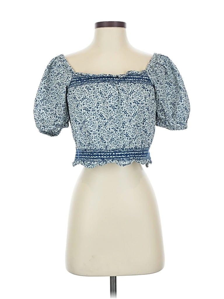 Pre-owned Madewell Short Sleeve Blouse In Blue