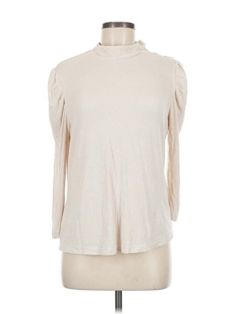Pre-owned Evereve 3/4 Sleeve Top Ivory Turtleneck Tops In White