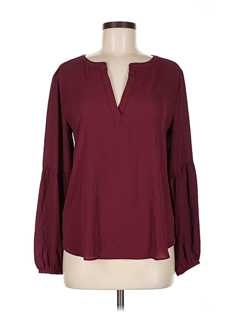 Pre-owned Ann Taylor Loft Long Sleeve Blouse In Burgundy