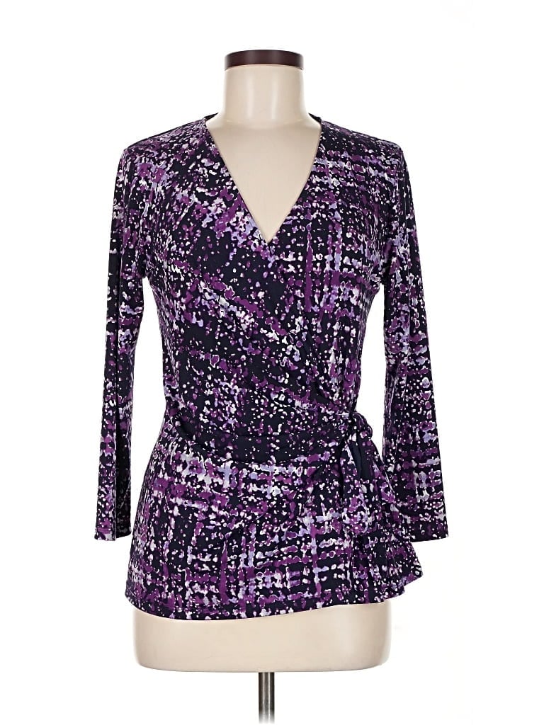 Pre-owned Anne Klein 3/4 Sleeve Blouse In Purple