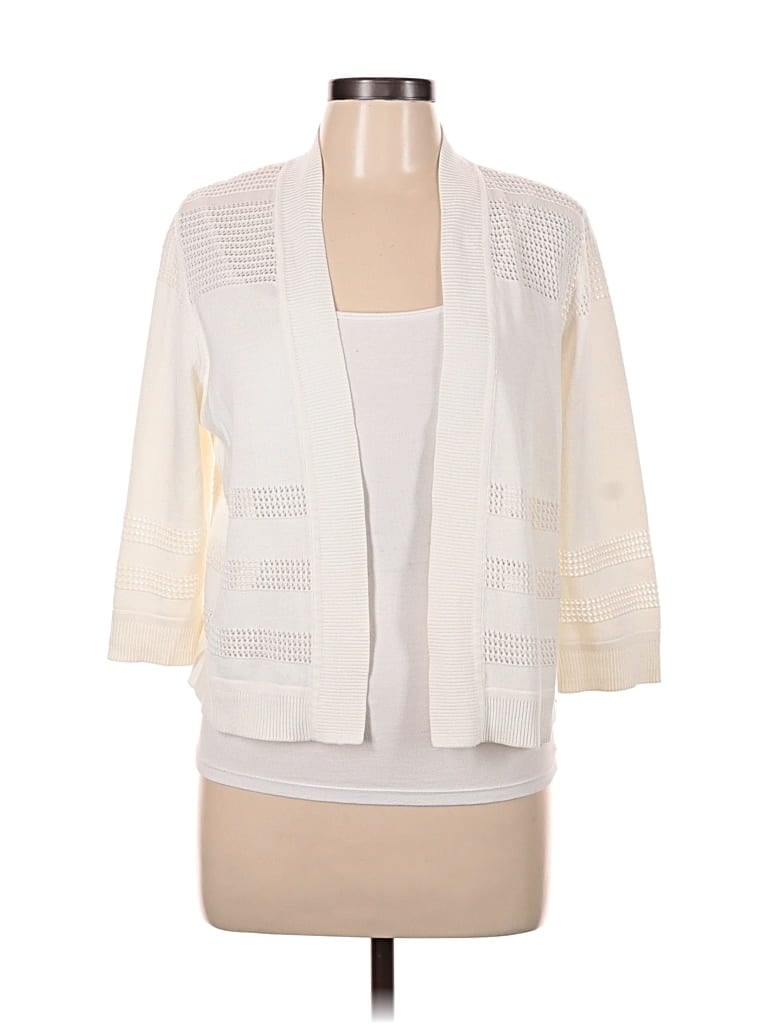 Pre-owned Kasper Cardigan Sweater In White
