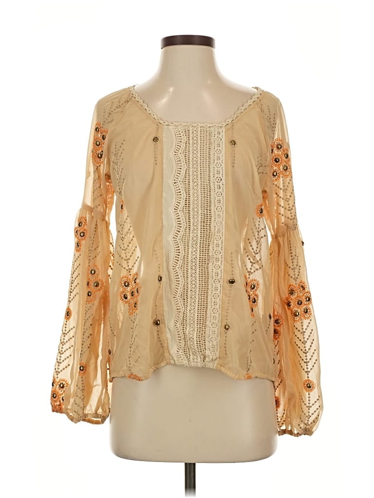 Pre-owned Free People Long Sleeve Blouse In Gold