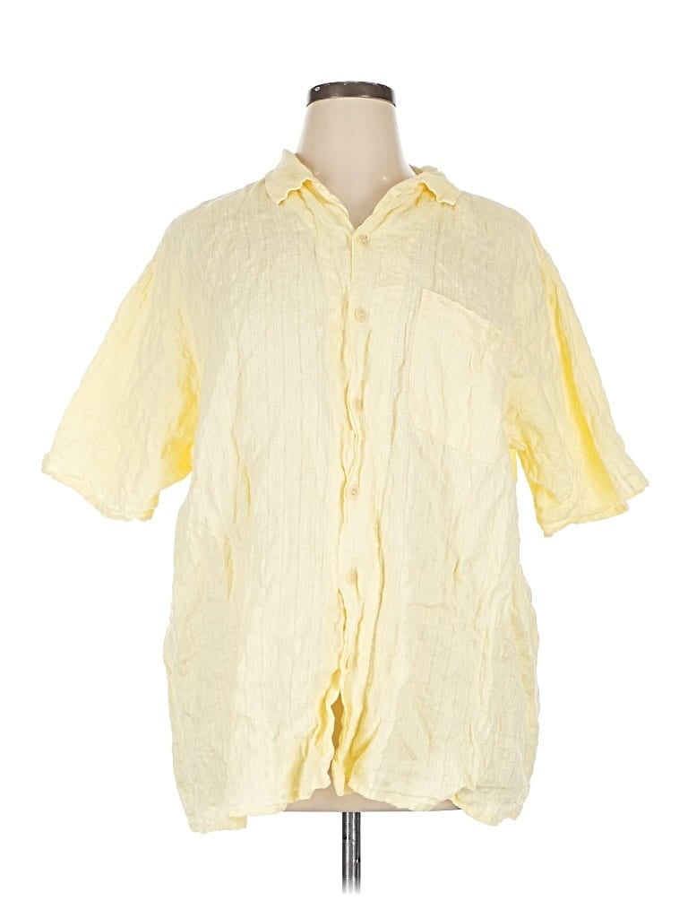 Pre-owned Flax Short Sleeve Button Down Shirt In Yellow