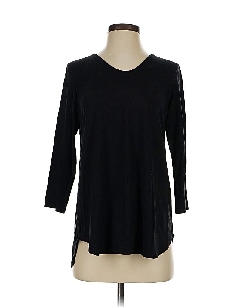 Pre-owned Eileen Fisher 3/4 Sleeve Top Black Scoop Neck Tops