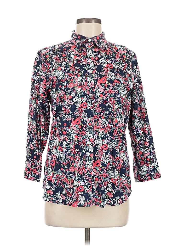 Pre-owned Chaps 3/4 Sleeve Blouse In Blue