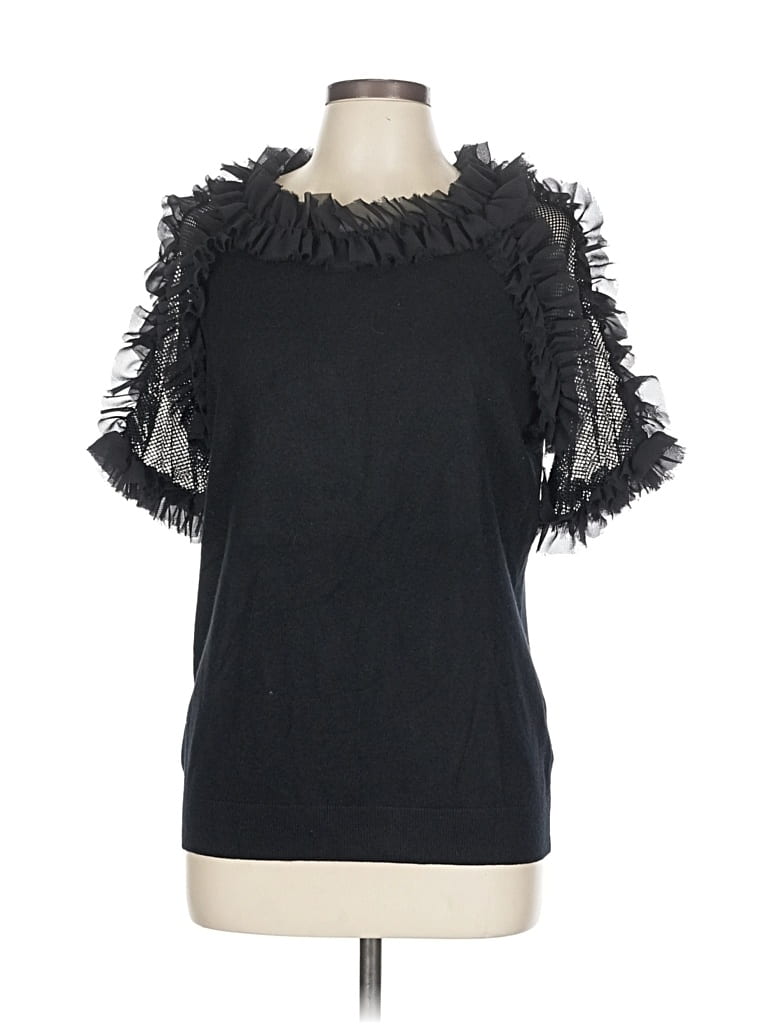 Pre-owned Sioni Short Sleeve Top Black Ruffles Neckline Tops
