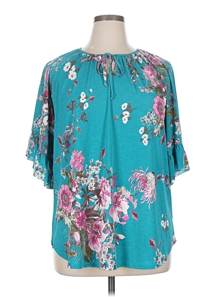 Pre-owned Honeyme Short Sleeve Blouse In Blue