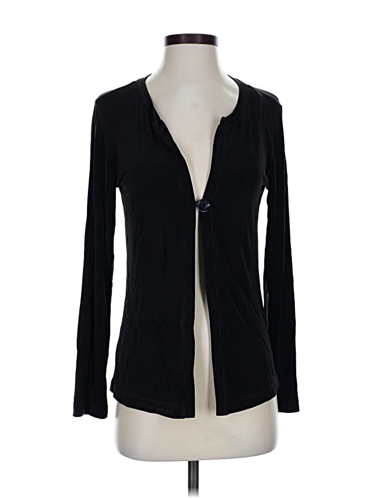 Pre-owned Travelers By Chico's Long Sleeve Top Black Plunge Neckline Tops