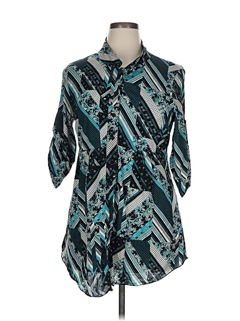 Pre-owned Style & Co 3/4 Sleeve Button Down Shirt In Blue