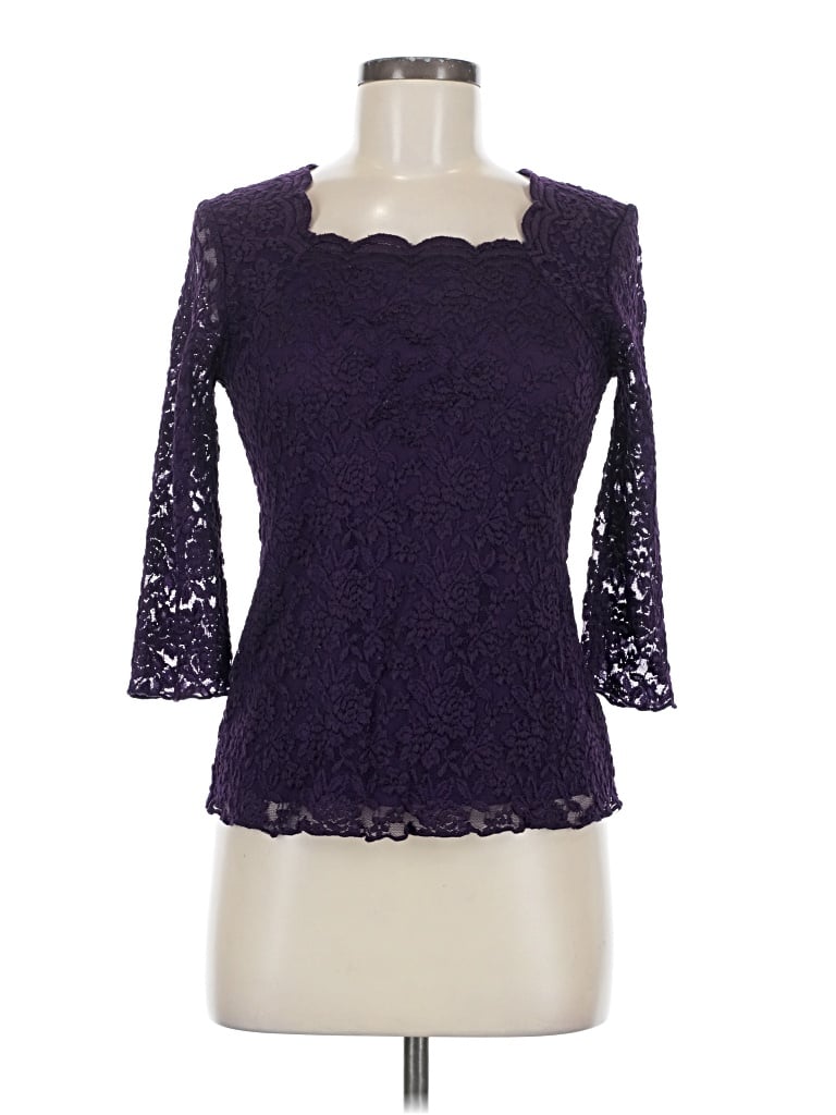 Pre-owned Christopher & Banks 3/4 Sleeve Top Purple Sweetheart Neckline Tops