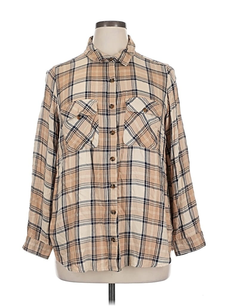 Pre-owned Terra & Sky Long Sleeve Button Down Shirt In Brown