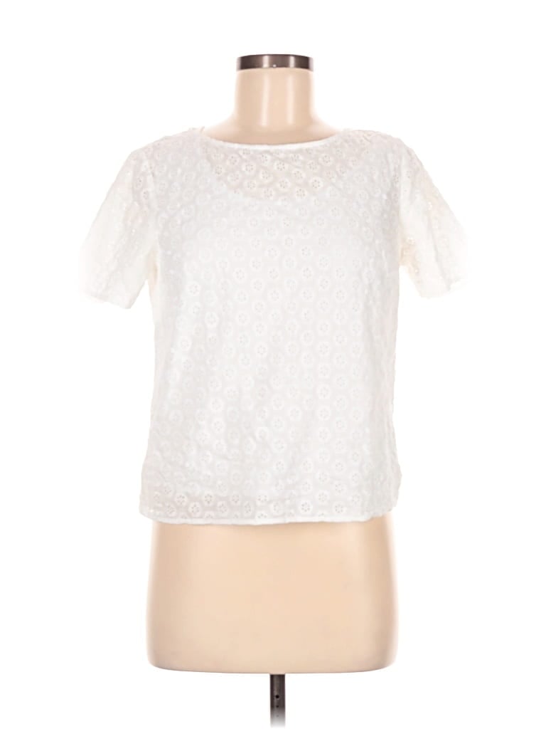 Pre-owned Brooks Brothers Short Sleeve Top Ivory Crew Neck Tops In White