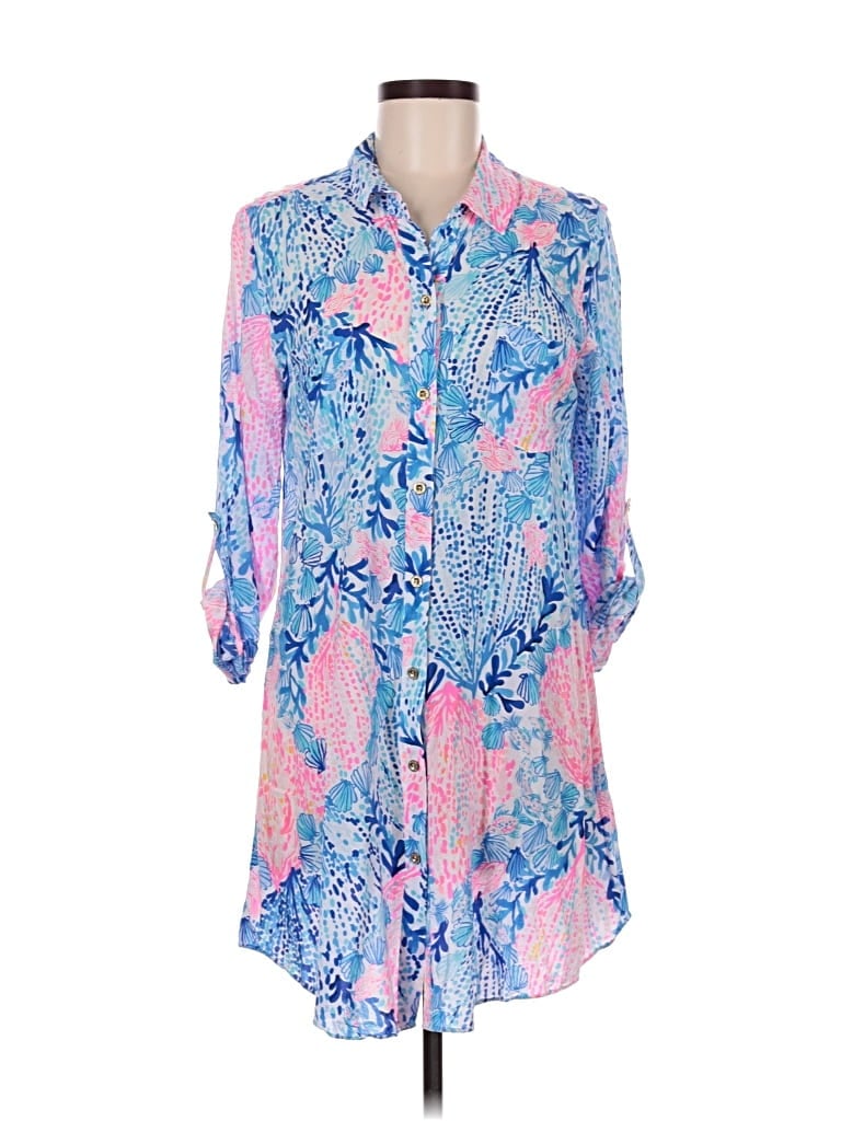 Pre-owned Lilly Pulitzer 3/4 Sleeve Button Down Shirt In Blue