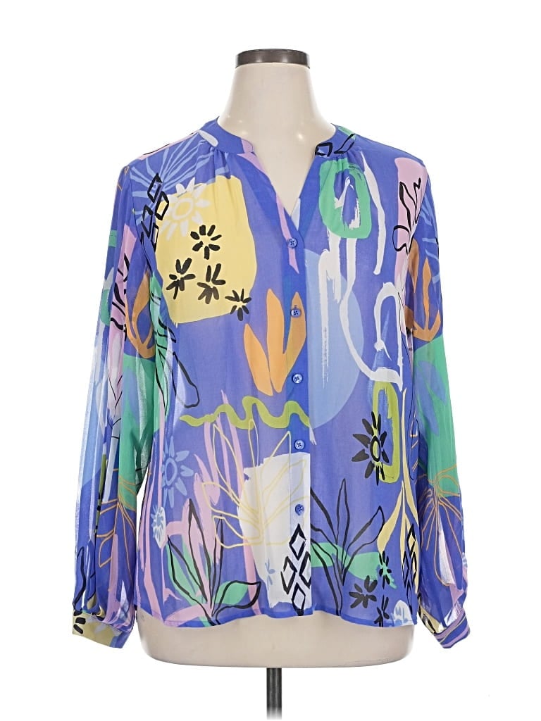 Pre-owned Chico's Long Sleeve Blouse In Blue