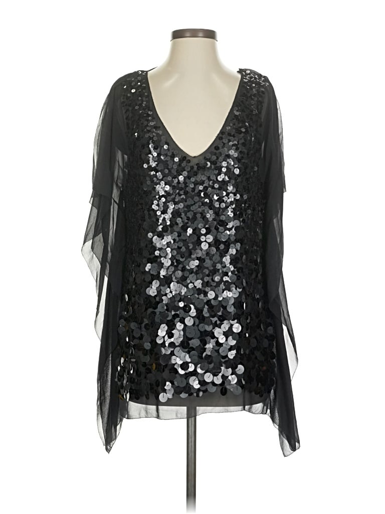 Pre-owned Bcbgmaxazria Sleeveless Silk Top Black Plunge Neckline Tops