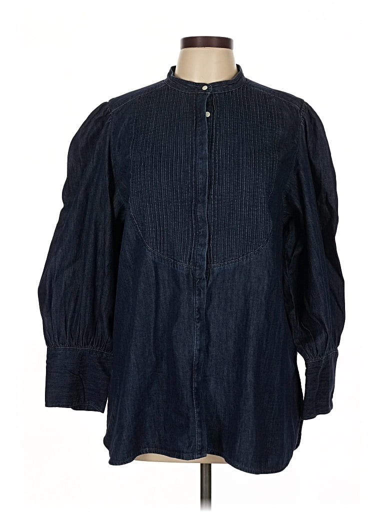 Pre-owned Gap 3/4 Sleeve Button Down Shirt In Blue