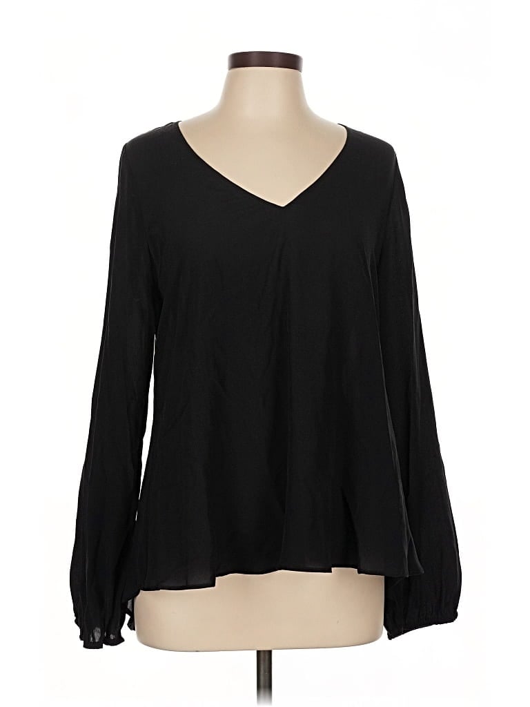 Pre-owned Lavender Brown Long Sleeve Silk Top Black V Neck Tops