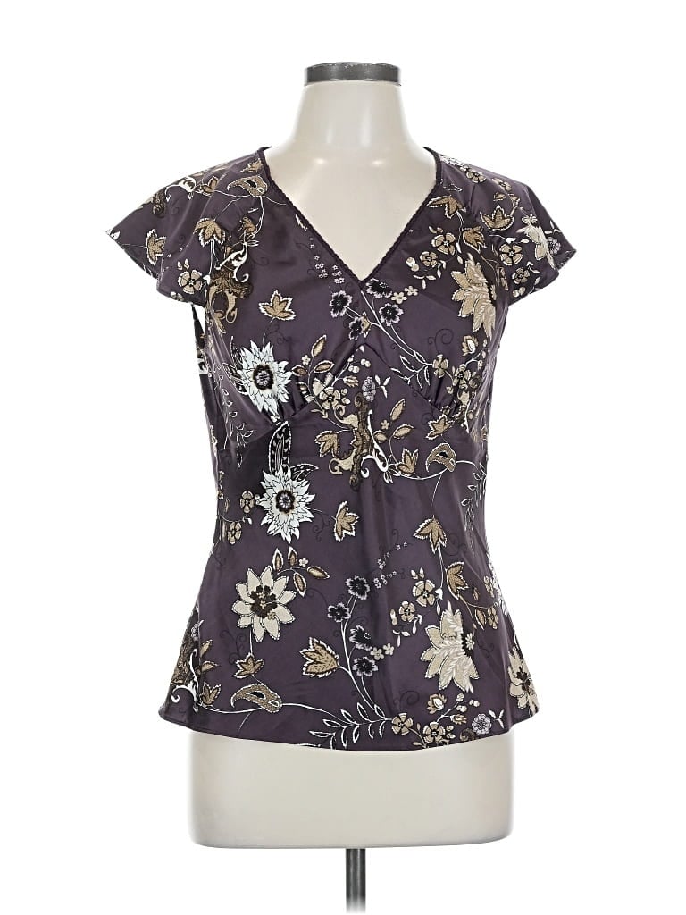 Pre-owned Ann Taylor Factory Short Sleeve Blouse In Purple