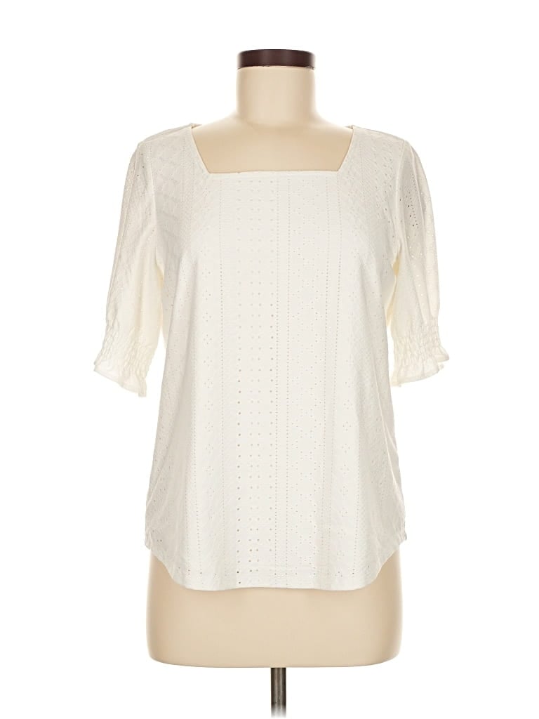 Pre-owned Adrianna Papell Short Sleeve Blouse In White