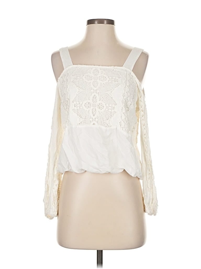 Pre-owned Flowers Of Romance Long Sleeve Blouse In White