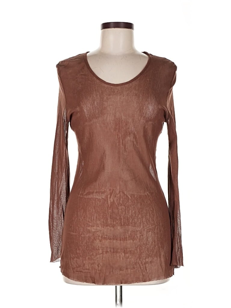 Pre-owned Cynthia Ashby Long Sleeve Blouse In Brown