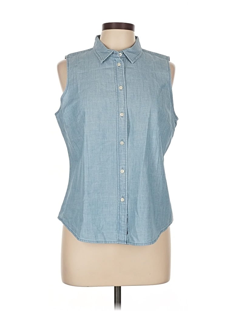 Pre-owned J.crew Factory Store Sleeveless Button Down Shirt In Blue