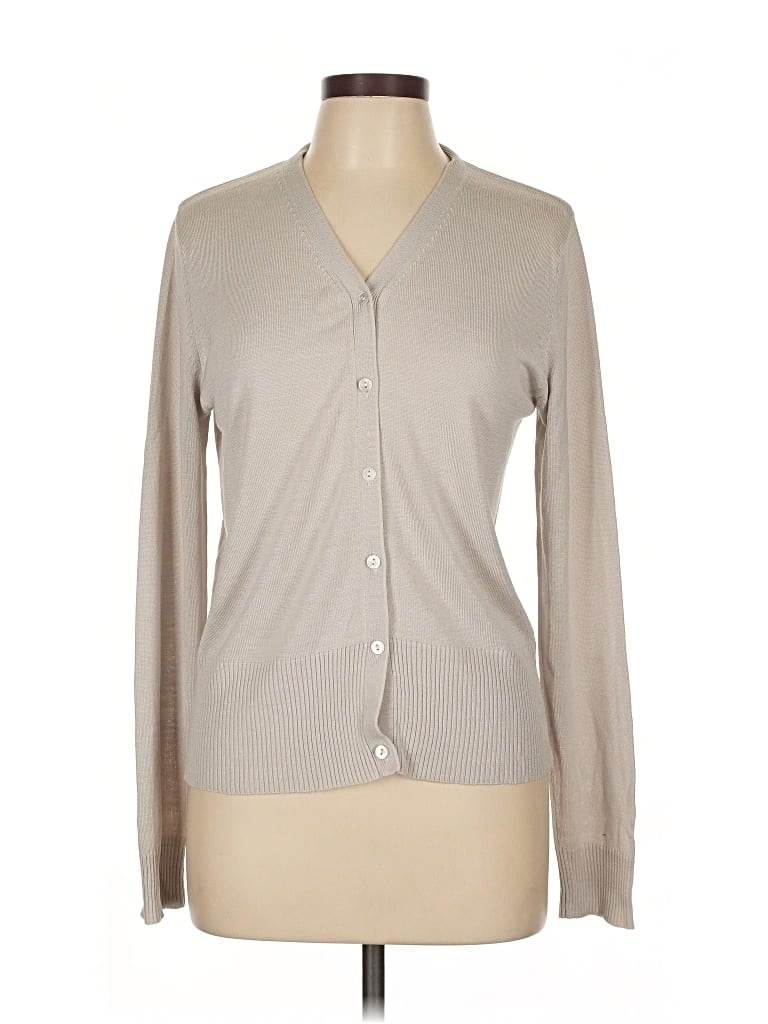 Pre-owned August Silk Cardigan Sweater In Brown