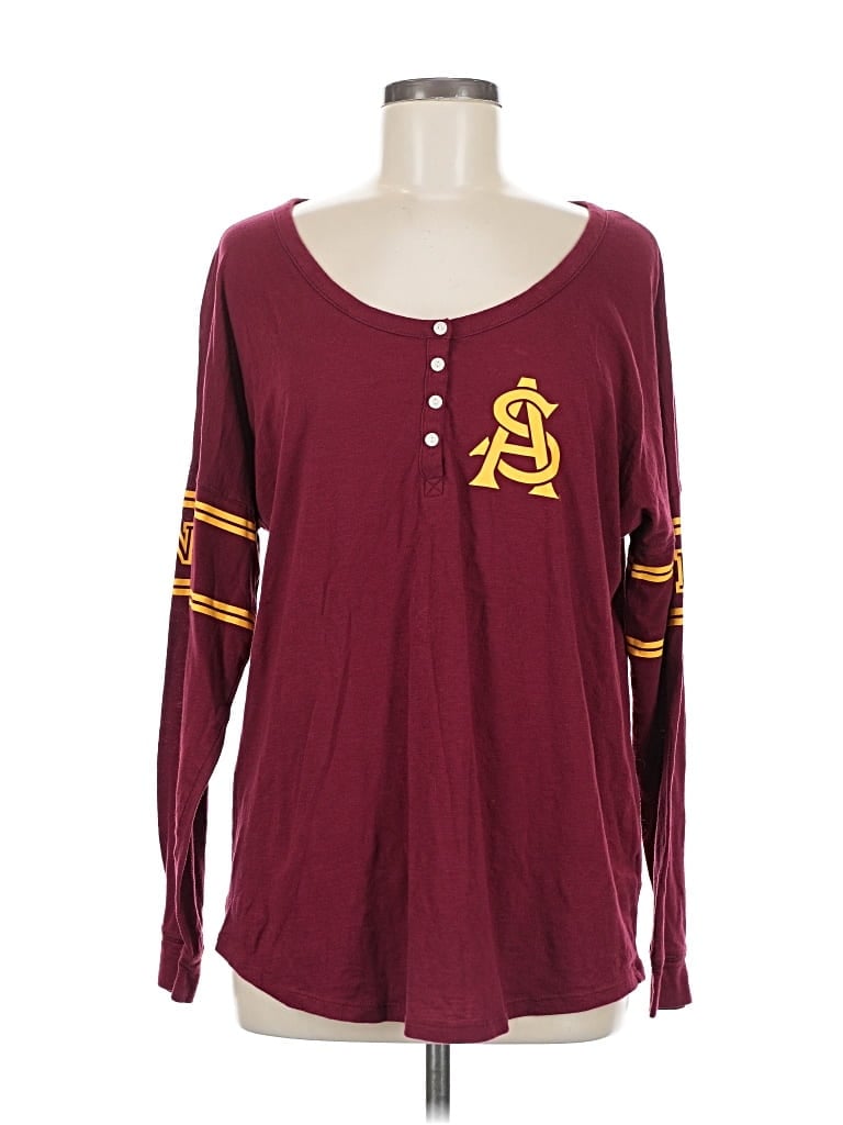 VICTORIA'S SECRET PINK Pre-owned Long Sleeve Henley Shirt In Burgundy