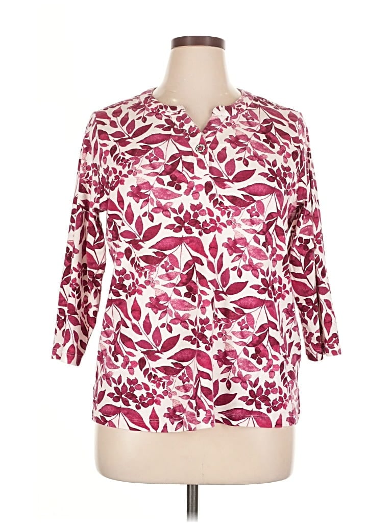 Pre-owned Chico's 3/4 Sleeve T-shirt In Burgundy