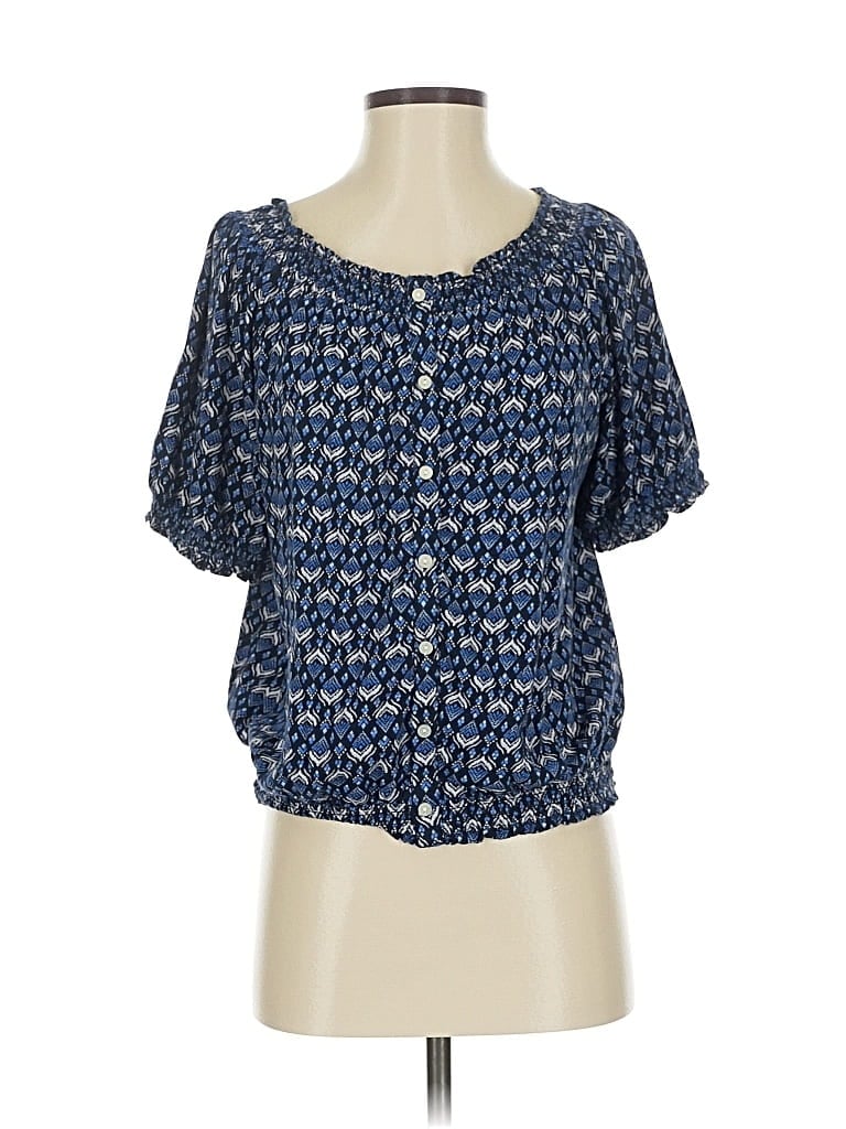 Pre-owned Lucky Brand Short Sleeve Blouse In Blue