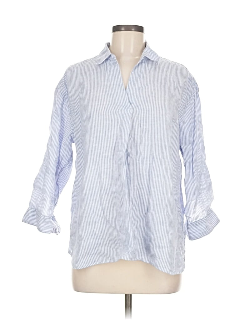 Pre-owned Uniqlo 3/4 Sleeve Button Down Shirt In Blue