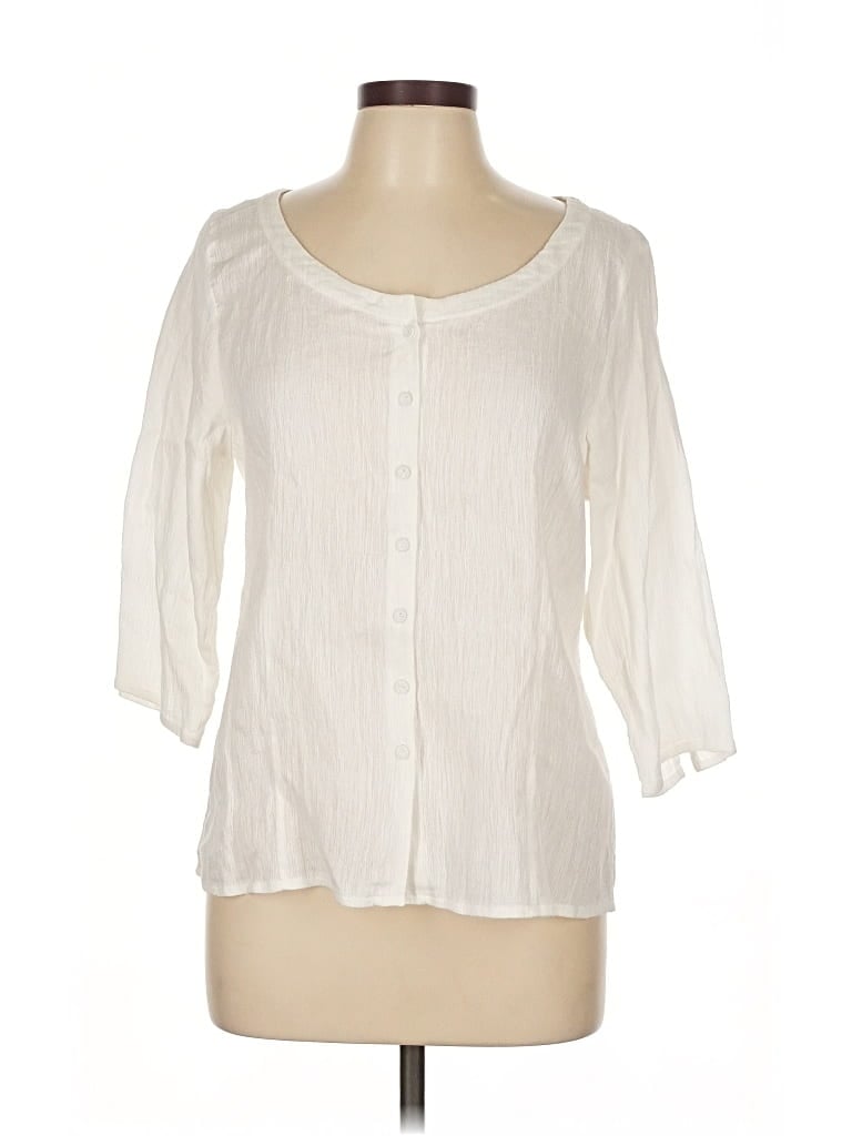 Pre-owned Eileen Fisher 3/4 Sleeve Blouse In White