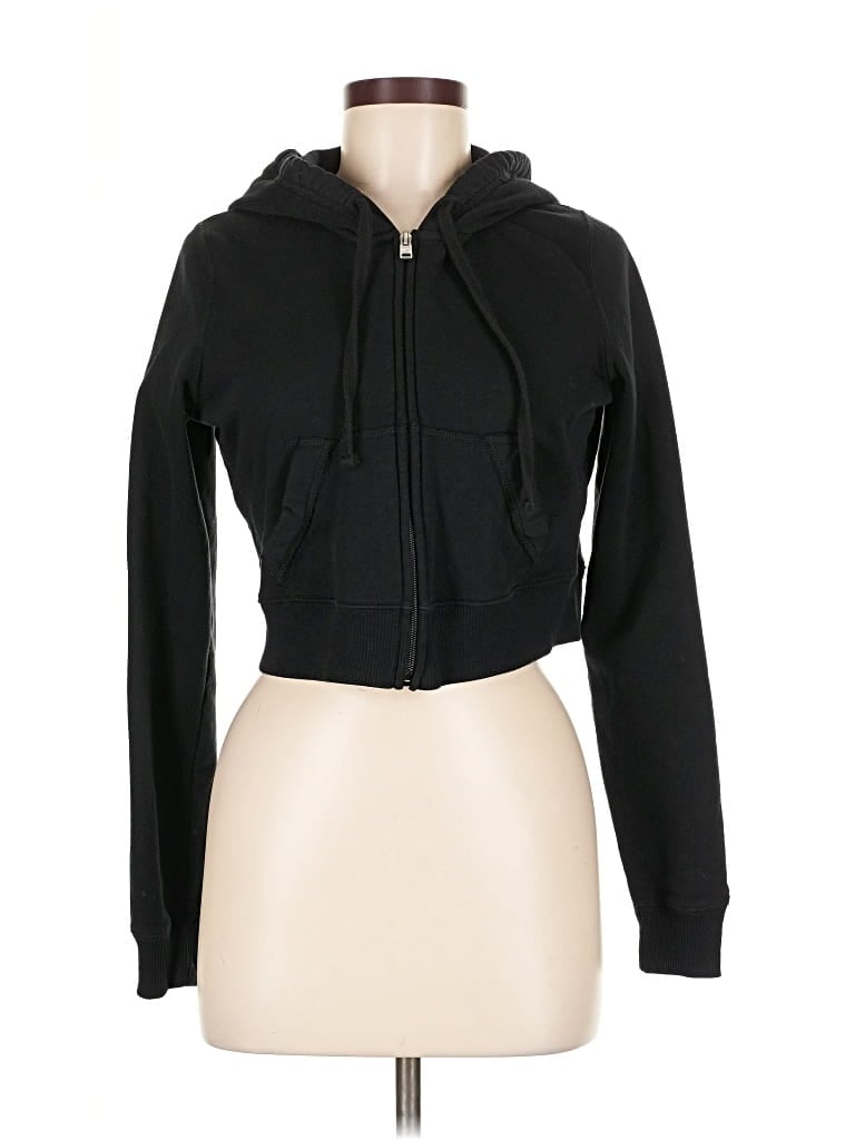 Pre-owned Hollister Zip Up Hoodie In Black