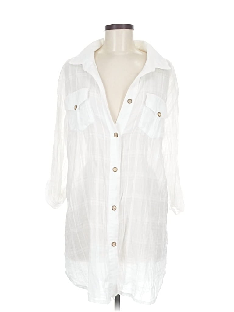 Pre-owned Dotti 3/4 Sleeve Button Down Shirt In White