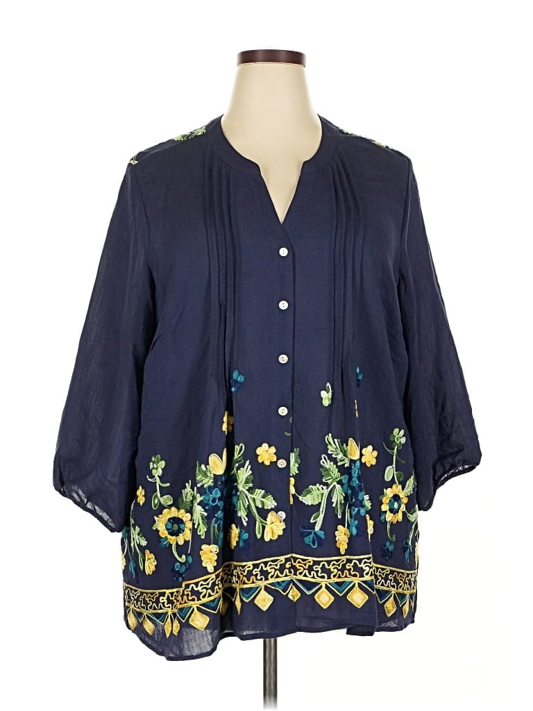 Figueroa & Flower 3/4 Sleeve Blouse In Blue