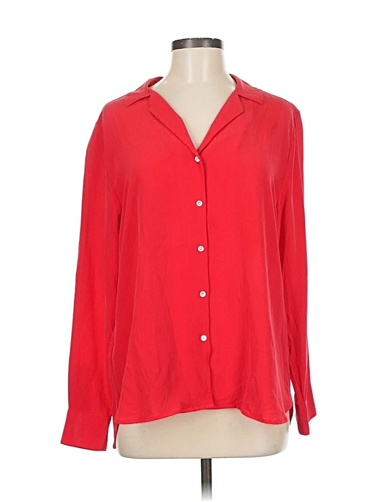 Pre-owned Tommy Bahama Long Sleeve Silk Top Red Open Neckline Tops