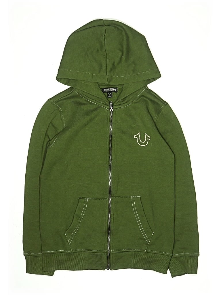 Pre-owned True Religion Kids' Zip Up Hoodie In Green